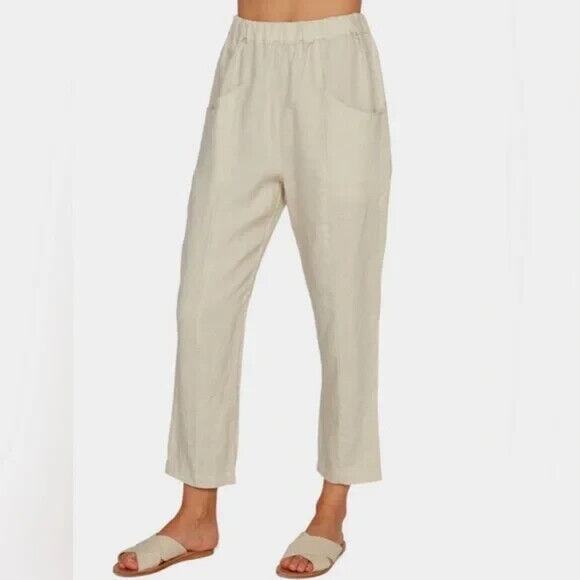 Mate The Label 100% Linen Willow Pants Relaxed Fit Wide Leg Beige S NEW - Picture 3 of 8